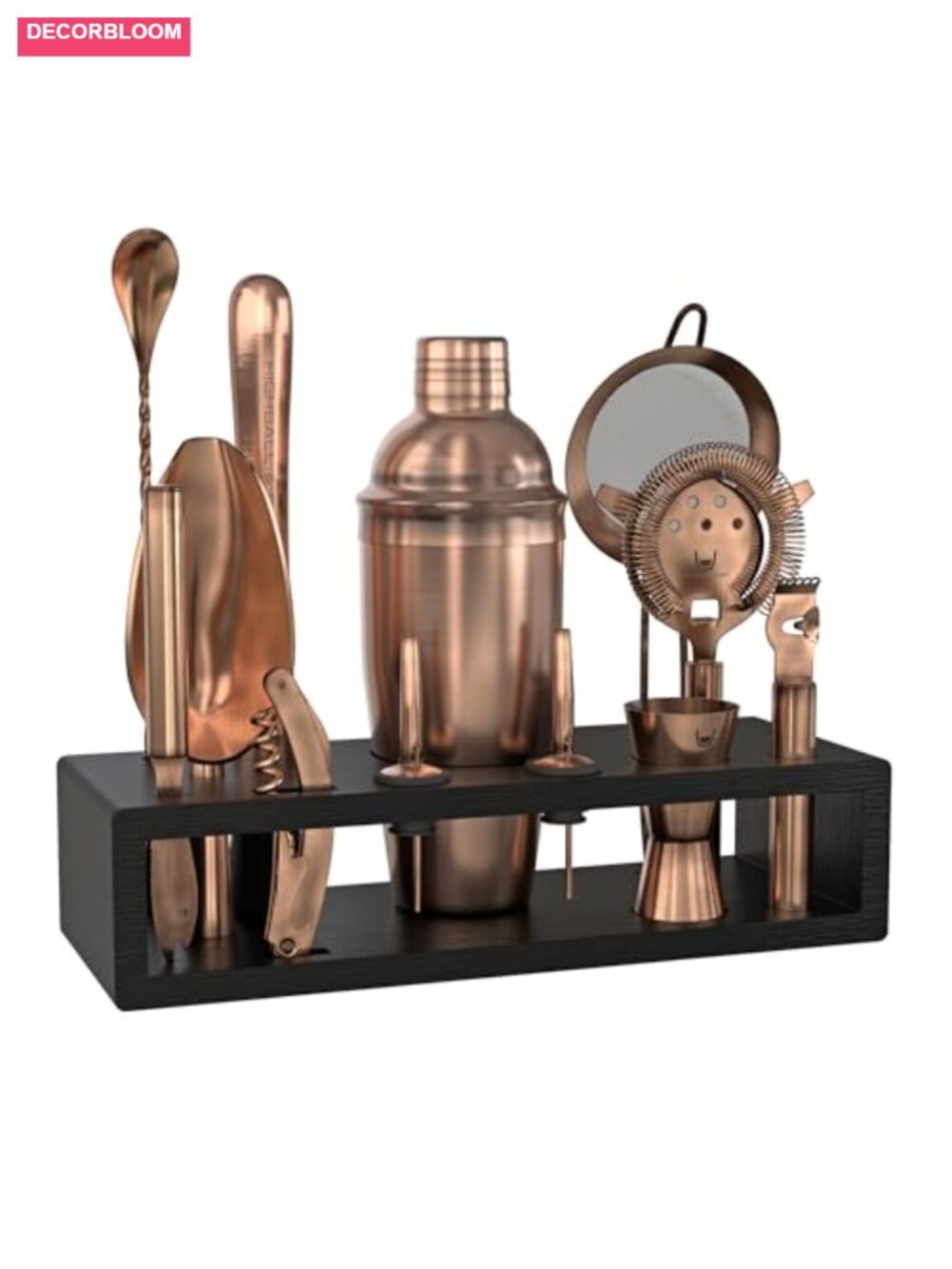 Cobbler Cocktail Shaker Set 13-Piece Stainless Steel Bar Tool Kit w Bamboo Stand